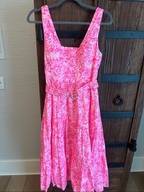 Lilly Pulitzer Bright Pink Floral Sleeveless Belted Sundress- Worn Once